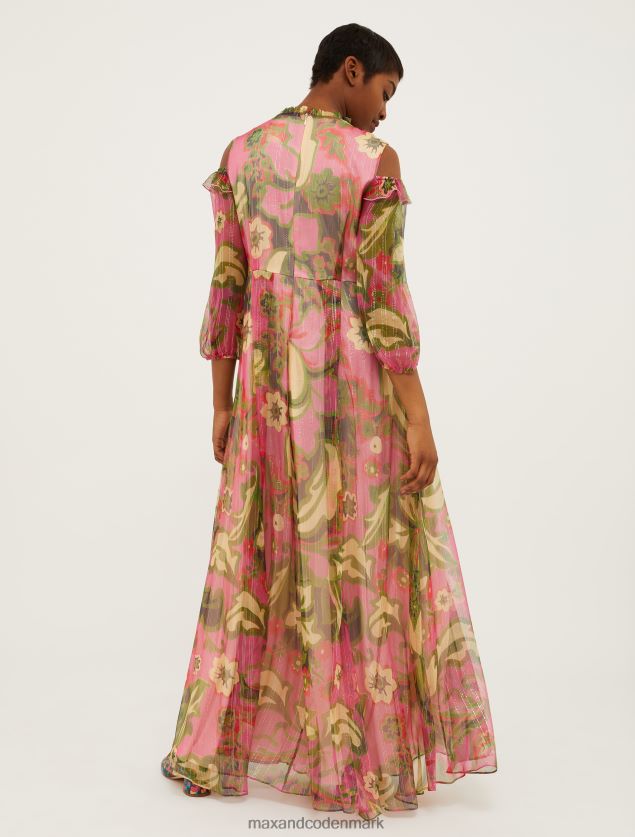 Kvinder silke-crepon maxi kjole MAX&Co. gammelt rosenmønster B2Z2T627 beklædning