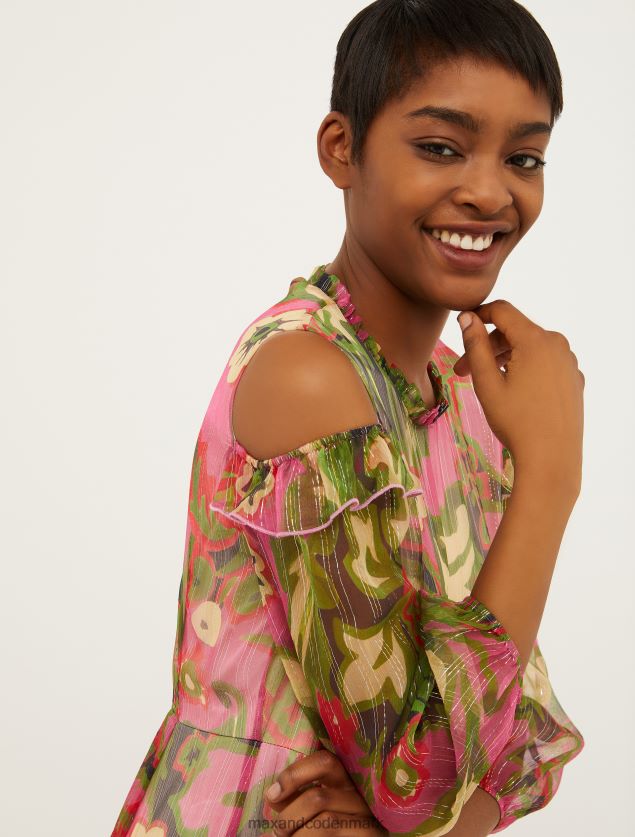 Kvinder silke-crepon maxi kjole MAX&Co. gammelt rosenmønster B2Z2T627 beklædning