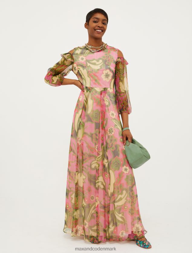 Kvinder silke-crepon maxi kjole MAX&Co. gammelt rosenmønster B2Z2T627 beklædning