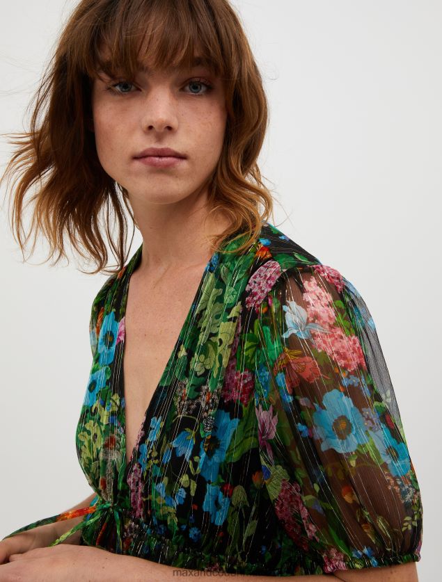 Kvinder silke-crepon minikjole MAX&Co. sort mønster B2Z2T615 beklædning