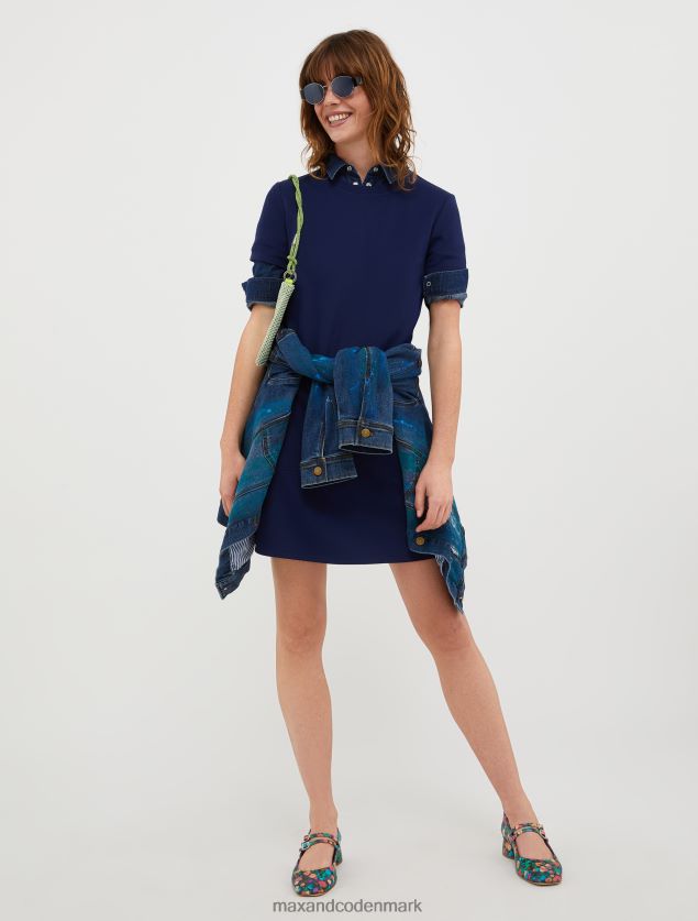 Kvinder tekstureret stretch-jersey kjole MAX&Co. kina blå B2Z2T6120 beklædning