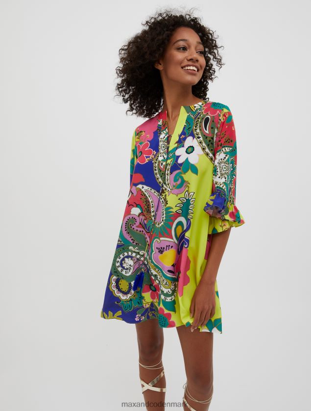 Kvinder tunikakjole i ren silke MAX&Co. marineblåt mønster B2Z2T669 beklædning