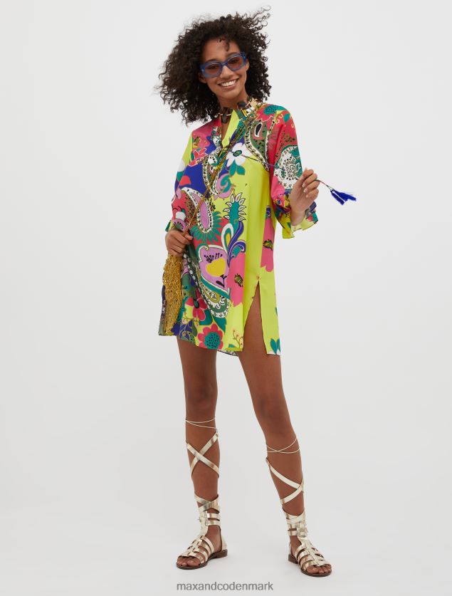 Kvinder tunikakjole i ren silke MAX&Co. marineblåt mønster B2Z2T669 beklædning