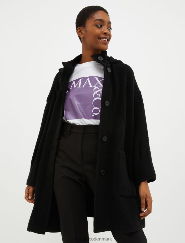 Kvinder frakke i kogt uldblanding med hætte MAX&Co. sort B2Z2T6878 beklædning