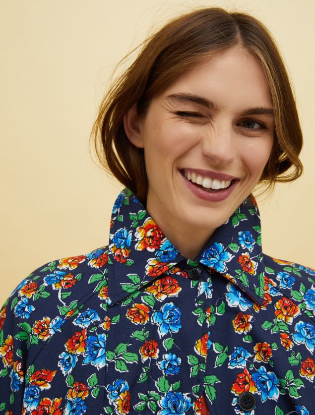 Kvinder mennesker, steder, farve duster coat MAX&Co. marineblåt mønster B2Z2T6879 beklædning