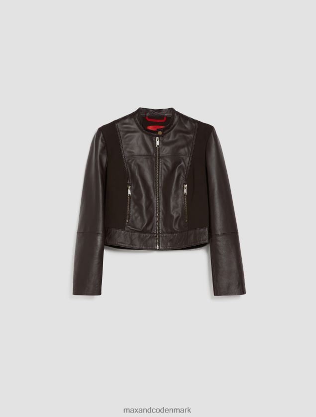 Kvinder cropped jersey og læderjakke MAX&Co. mørkebrun B2Z2T6887 beklædning