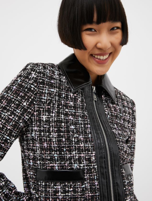 Kvinder lak og basketweave jakke MAX&Co. sort mønster B2Z2T6280 beklædning