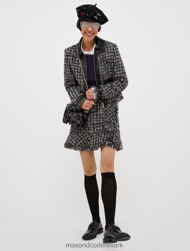 Kvinder lak og basketweave jakke MAX&Co. sort mønster B2Z2T6280 beklædning