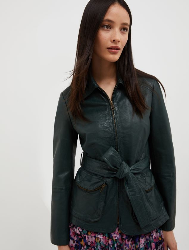 Kvinder slim fit læderjakke MAX&Co. grøn B2Z2T6884 beklædning