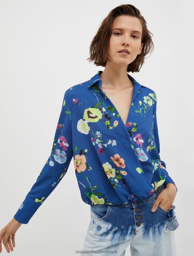 Kvinder bluse med blomsterprint MAX&Co. kina blåt mønster B2Z2T6531 beklædning