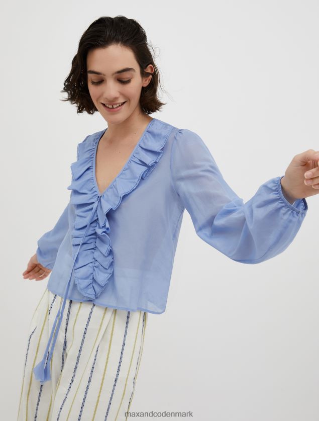 Kvinder bomuld og silke-voile bluse MAX&Co. lyseblå B2Z2T6552 beklædning