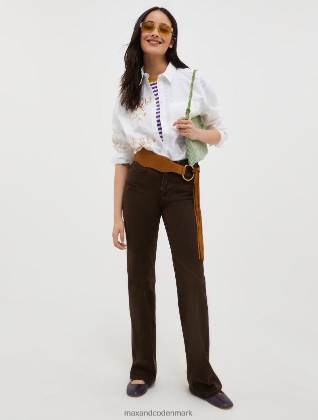 Kvinder broderet bomuldspoplin skjorte MAX&Co. elfenben B2Z2T6544 beklædning