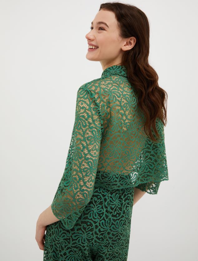 Kvinder cropped skjorte i blondejersey MAX&Co. grønt mønster B2Z2T6548 beklædning