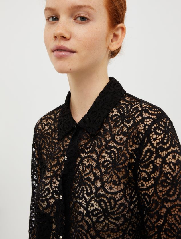 Kvinder cropped skjorte i blondejersey MAX&Co. sort B2Z2T6549 beklædning