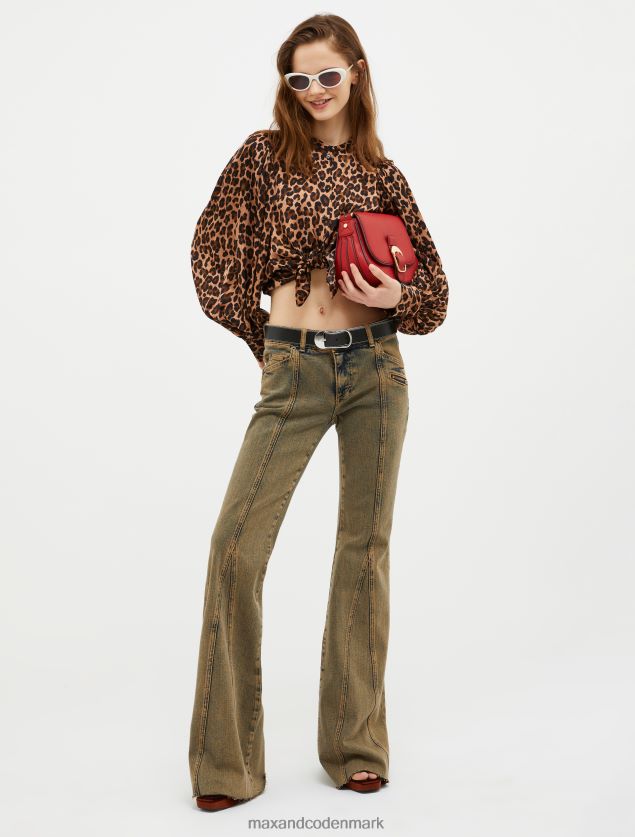 Kvinder mønstret satinskjorte MAX&Co. kamel mønster B2Z2T6483 beklædning