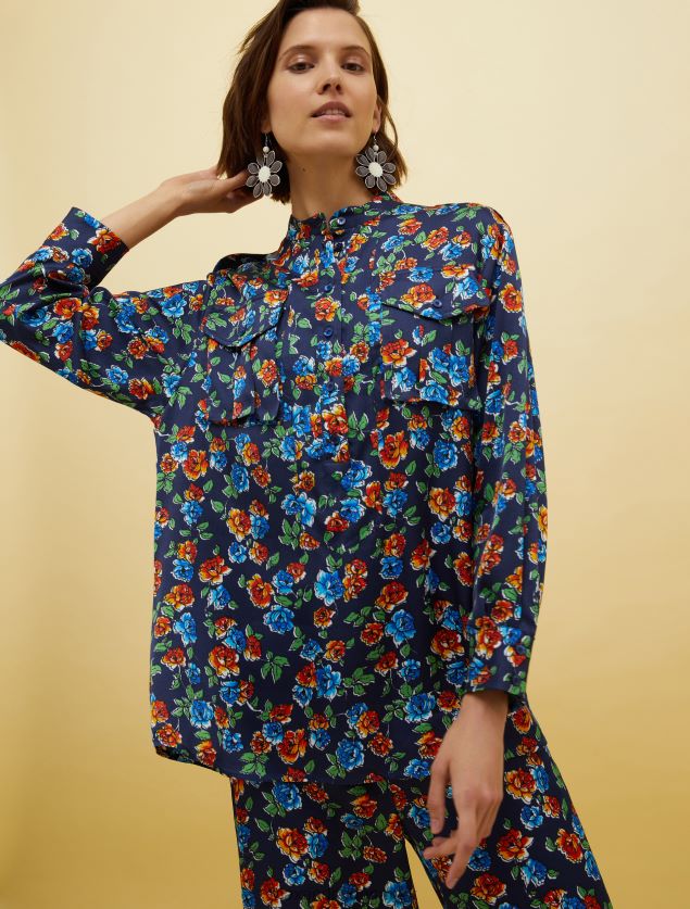 Kvinder mennesker, steder, farve satin skjorte MAX&Co. marineblåt mønster B2Z2T6530 beklædning