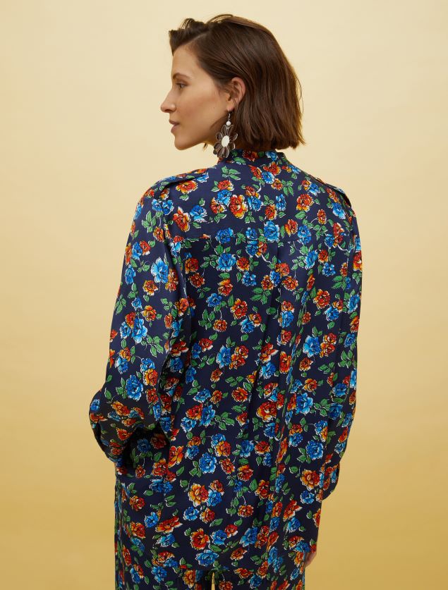 Kvinder mennesker, steder, farve satin skjorte MAX&Co. marineblåt mønster B2Z2T6530 beklædning