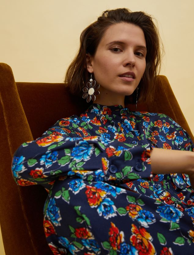 Kvinder mennesker, steder, farve satin skjorte MAX&Co. marineblåt mønster B2Z2T6530 beklædning