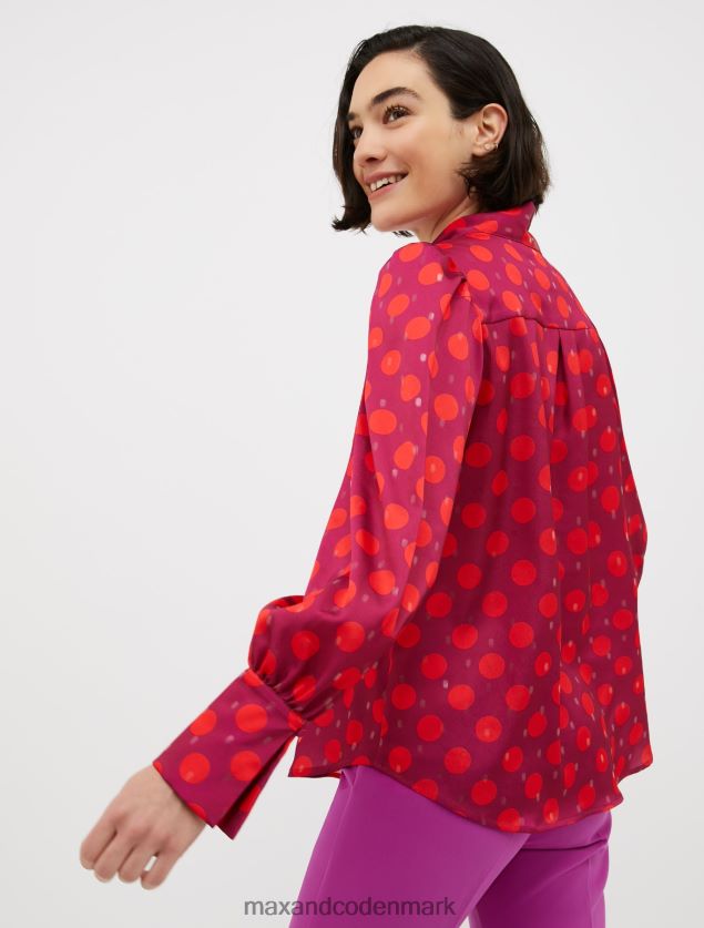 Kvinder metallisk polkaprikket satinskjorte MAX&Co. fuchsia mønster B2Z2T6539 beklædning