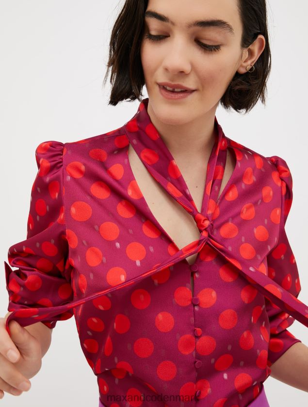Kvinder metallisk polkaprikket satinskjorte MAX&Co. fuchsia mønster B2Z2T6539 beklædning