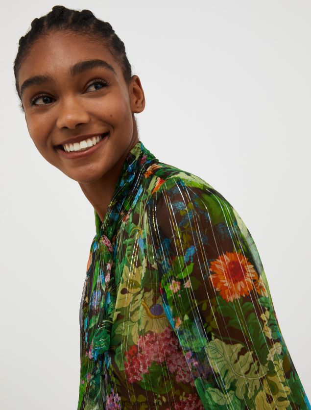 Kvinder nålestribet silke-crepon skjorte MAX&Co. sort mønster B2Z2T6493 beklædning