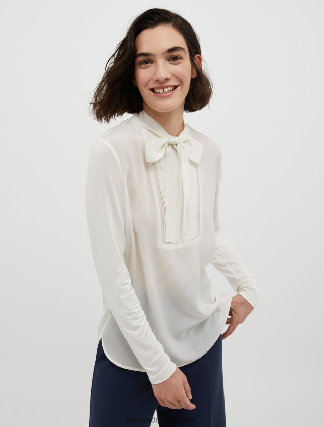 Kvinder plisseret jersey og silkebluse MAX&Co. hvidt mønster B2Z2T6527 beklædning