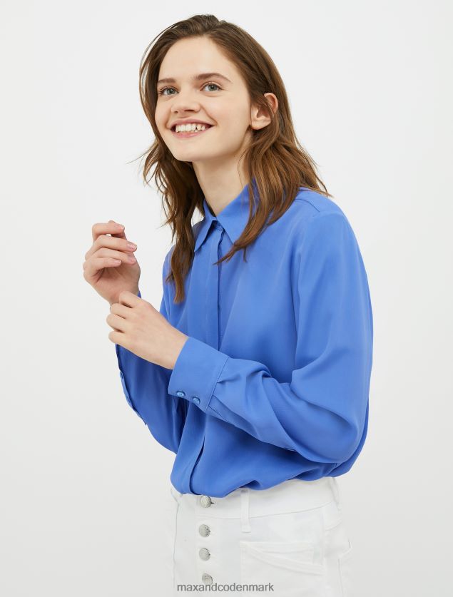 Kvinder silke crepe-de-chine skjorte MAX&Co. Marine blå B2Z2T6501 beklædning