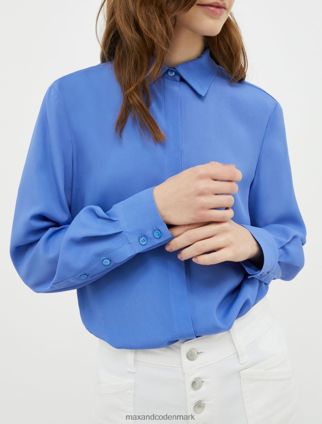 Kvinder silke crepe-de-chine skjorte MAX&Co. Marine blå B2Z2T6501 beklædning