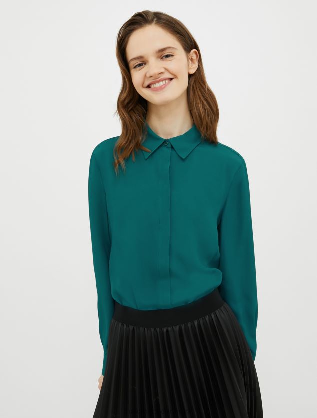 Kvinder silke crepe-de-chine skjorte MAX&Co. mørkegrøn B2Z2T6503 beklædning