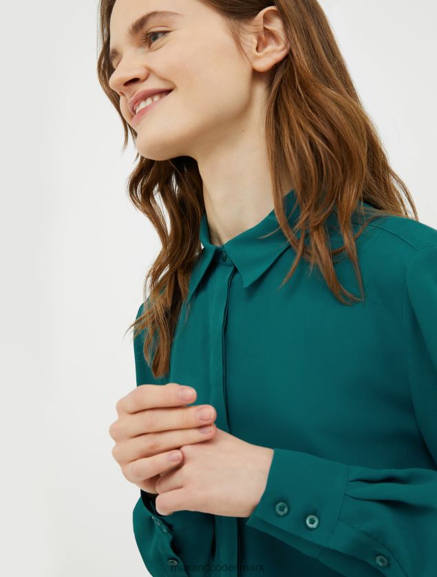 Kvinder silke crepe-de-chine skjorte MAX&Co. mørkegrøn B2Z2T6503 beklædning