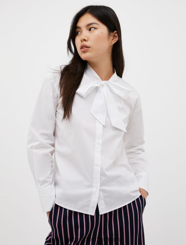 Kvinder skjorte af bomuldspoplin med sløjfer MAX&Co. hvid B2Z2T6512 beklædning