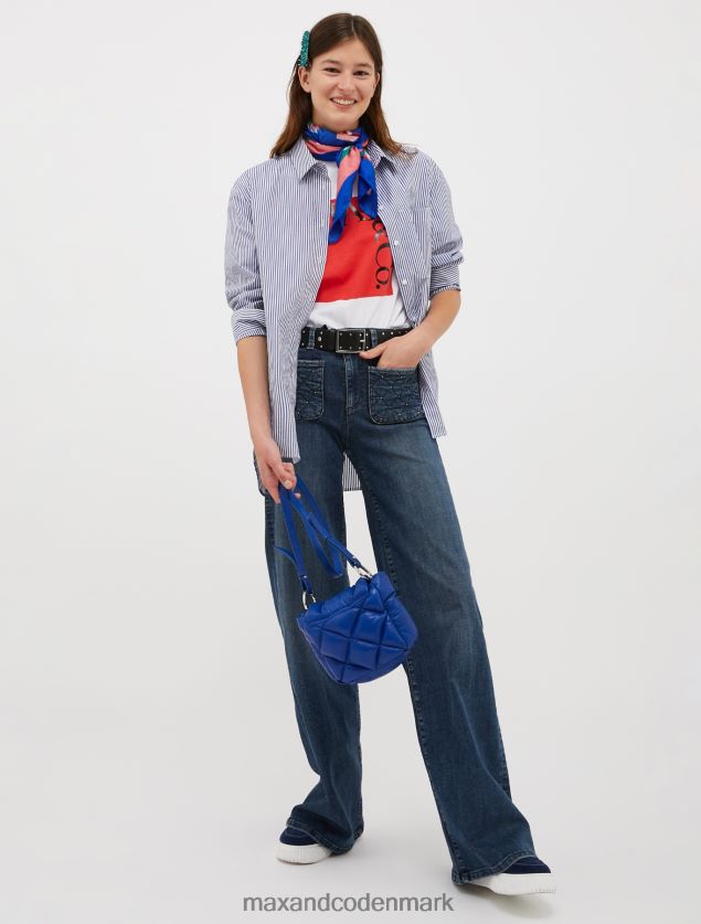 Kvinder stribet bomuldspoplin skjorte MAX&Co. kornblomst blåt mønster B2Z2T6455 beklædning