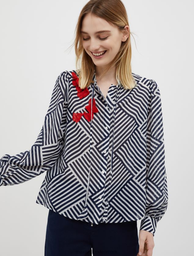 Kvinder stribet skjorte i bomuld og silkeblanding MAX&Co. marineblåt mønster B2Z2T6538 beklædning