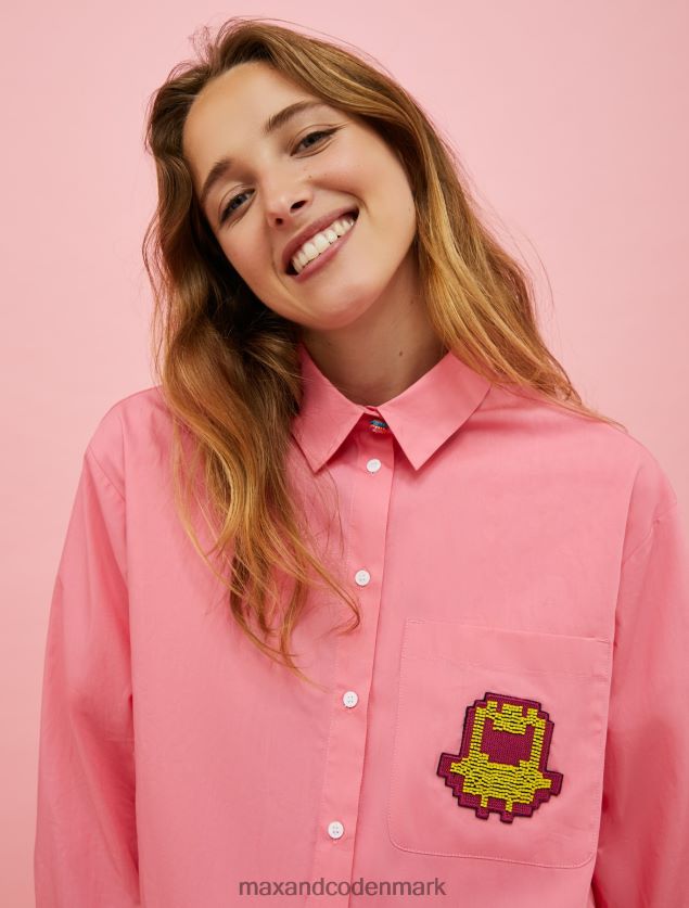Kvinder tamagotchi bomuldsskjorte med logomærke MAX&Co. lyserød B2Z2T6498 beklædning