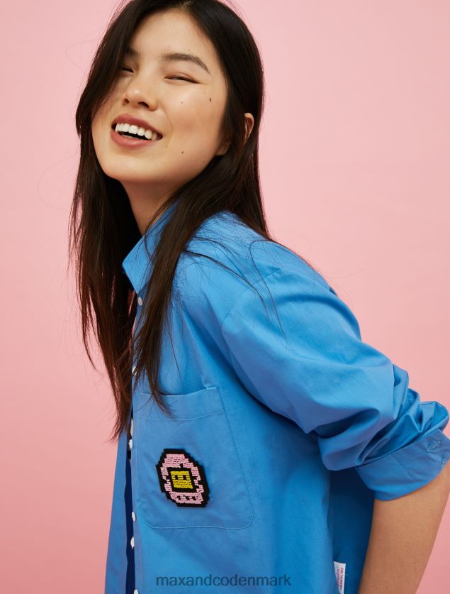 Kvinder tamagotchi bomuldsskjorte med logomærke MAX&Co. turkis B2Z2T6499 beklædning