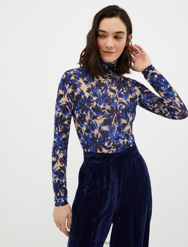 Kvinder rullekrave tyl-jersey top MAX&Co. Marine blå B2Z2T6584 beklædning