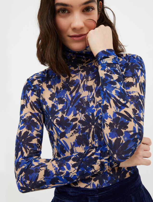 Kvinder rullekrave tyl-jersey top MAX&Co. Marine blå B2Z2T6584 beklædning