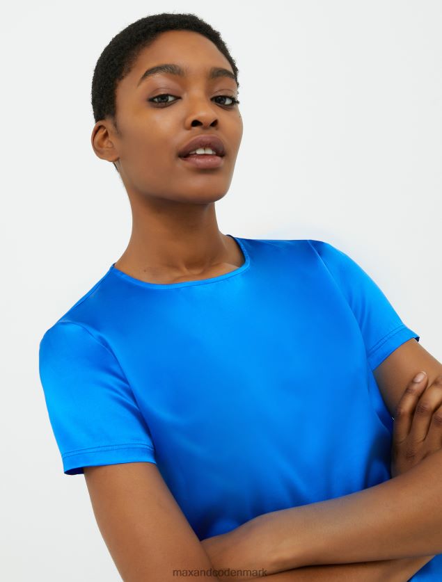 Kvinder silke satin bluse MAX&Co. kornblomst blå B2Z2T6630 beklædning