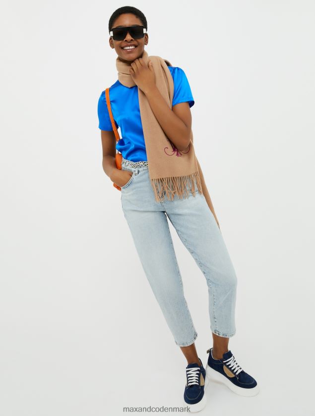 Kvinder silke satin bluse MAX&Co. kornblomst blå B2Z2T6630 beklædning