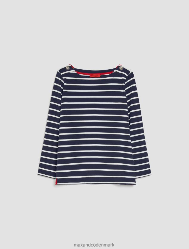 Kvinder breton-stribet bomuldsjersey t-shirt MAX&Co. Marine blå B2Z2T6648 beklædning
