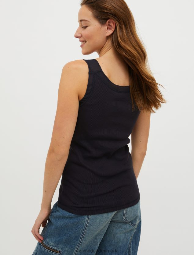 Kvinder ribbet tanktop i bomuldsjersey MAX&Co. Marine blå B2Z2T6434 beklædning