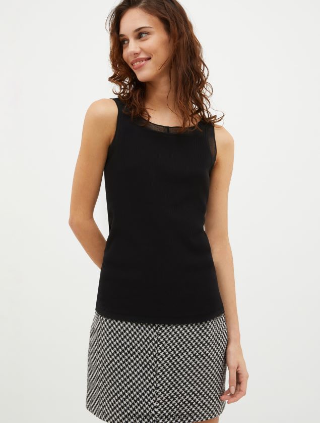 Kvinder ribbet tanktop i bomuldsjersey MAX&Co. sort B2Z2T6436 beklædning