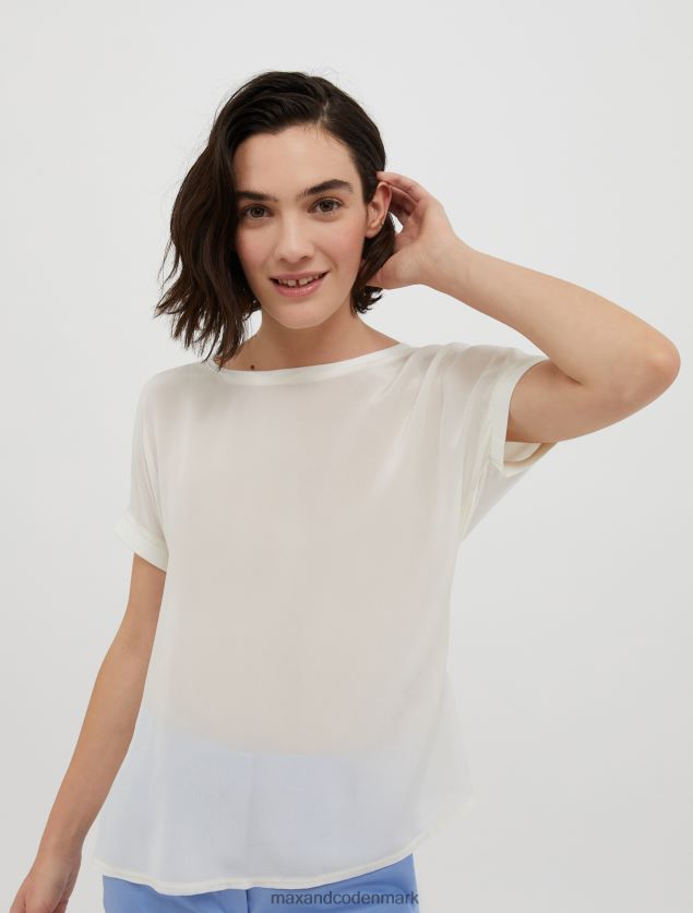 Kvinder silke og jersey t-shirt MAX&Co. hvidt mønster B2Z2T6653 beklædning