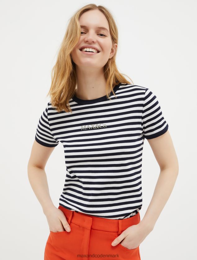 Kvinder slim fit t-shirt med logotryk MAX&Co. marineblåt mønster B2Z2T6626 beklædning