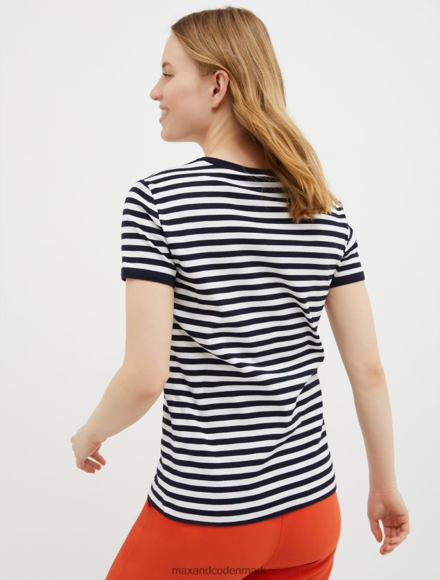 Kvinder slim fit t-shirt med logotryk MAX&Co. marineblåt mønster B2Z2T6626 beklædning