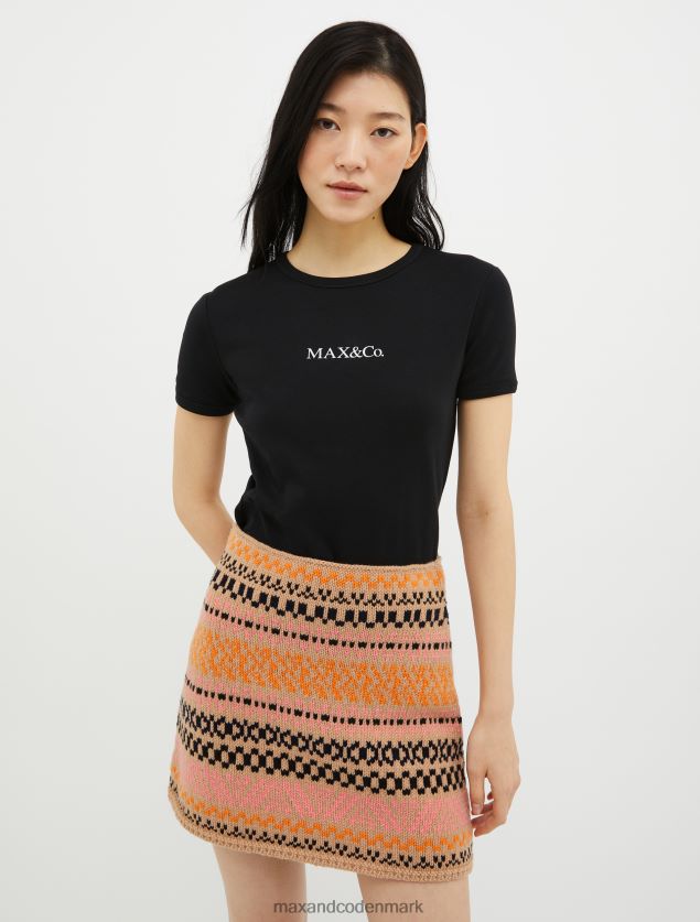 Kvinder slim fit t-shirt med logotryk MAX&Co. sort B2Z2T6625 beklædning