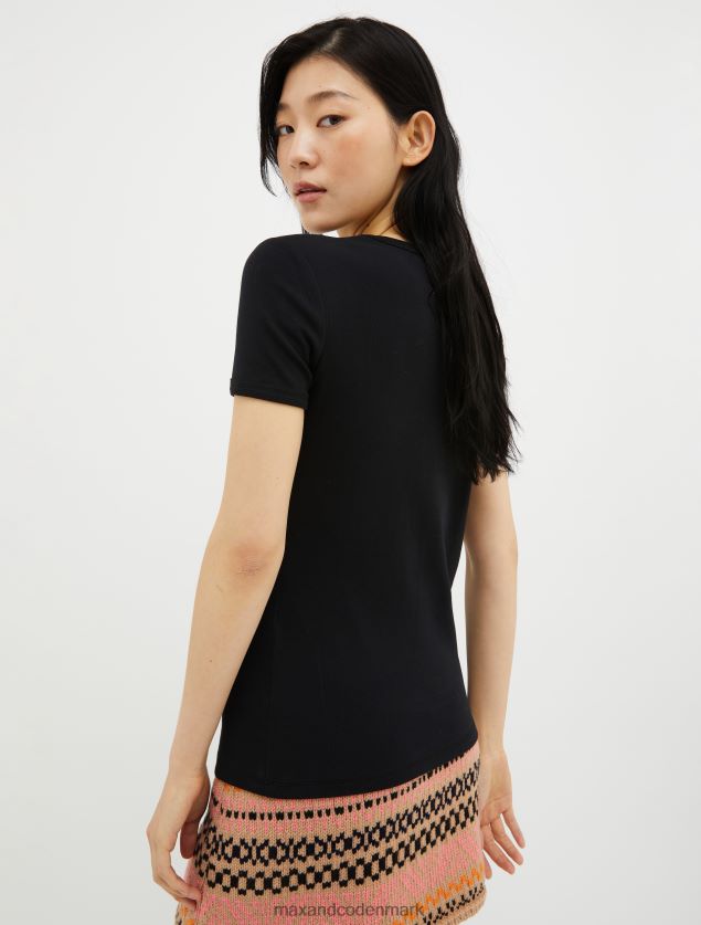 Kvinder slim fit t-shirt med logotryk MAX&Co. sort B2Z2T6625 beklædning