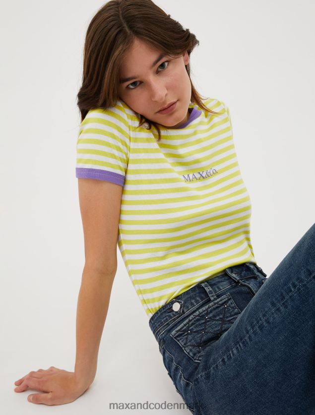 Kvinder slim fit t-shirt med logotryk MAX&Co. syregrøn B2Z2T6605 beklædning