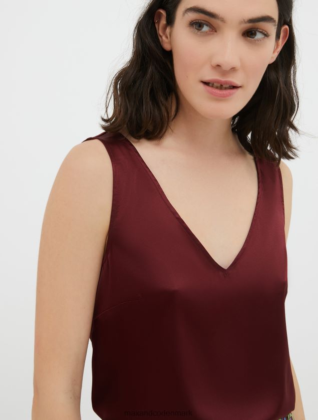Kvinder stræk silke satin v-hals top MAX&Co. bordeaux B2Z2T6487 beklædning