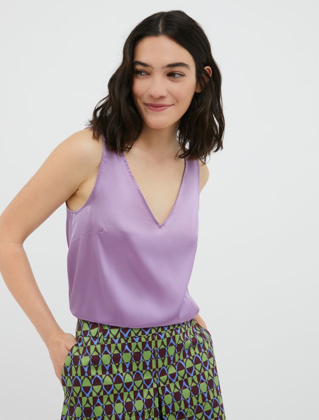 Kvinder stræk silke satin v-hals top MAX&Co. lilla B2Z2T6488 beklædning